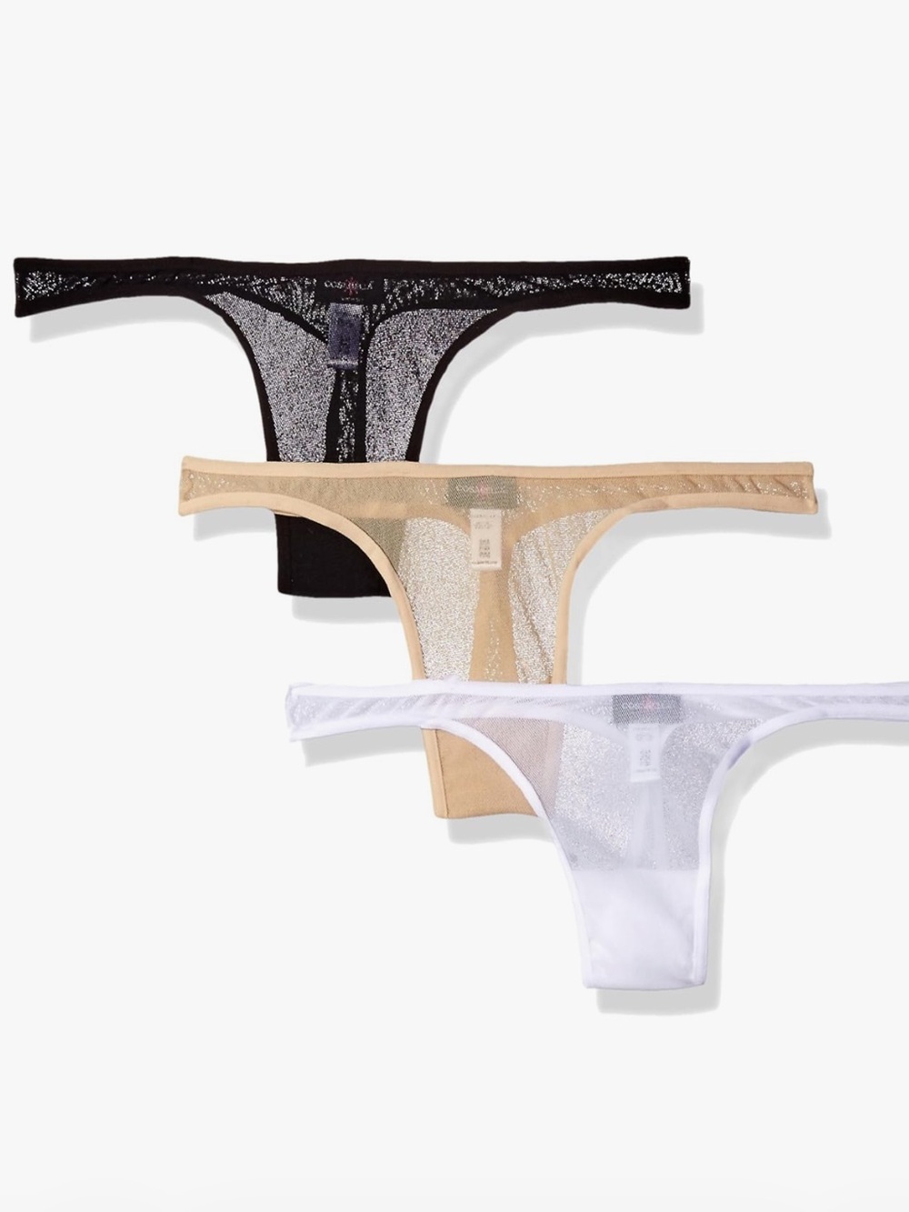 Cosabella Sheer Lace Thong 3-Pack — Black, Nude, White